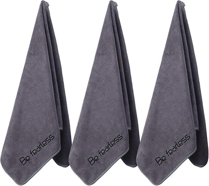 Microfiber Gym Towels Bigger Size Super Soft for Exercise Fitness, Sports, Workout, 380-GSM 15-Inch x 31-Inch Quick-Drying Towels (3 Pack, Grey)