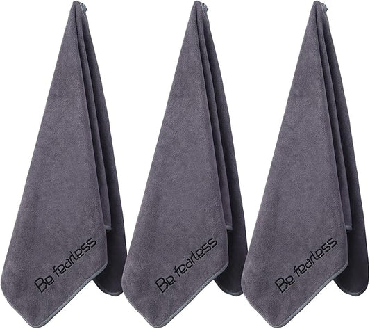 Microfiber Gym Towels Bigger Size Super Soft for Exercise Fitness, Sports, Workout, 380-GSM 15-Inch x 31-Inch Quick-Drying Towels (3 Pack, Grey)