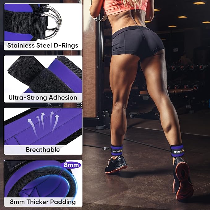 APEXUP Ankle Strap for Cable Machine, Ankle Resistance Bands, Cable Kick Back Straps for Gym, Glute Workouts, Leg Extensions, Adjustable Straps with Neoprene Padding