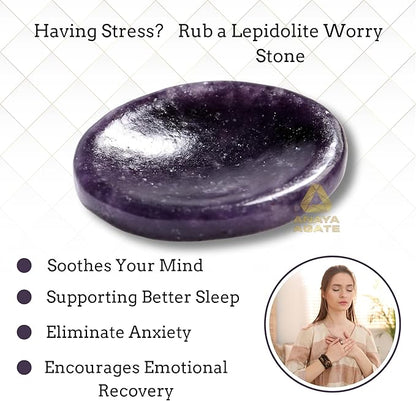 Lepidolite Worry Stones – Crystal Thumb Worry Stone for Anxiety, Stress – Relaxing and Soothing Balance Stones for Meditation, Stress Relief – Healing Stones and Crystals for Men and Women