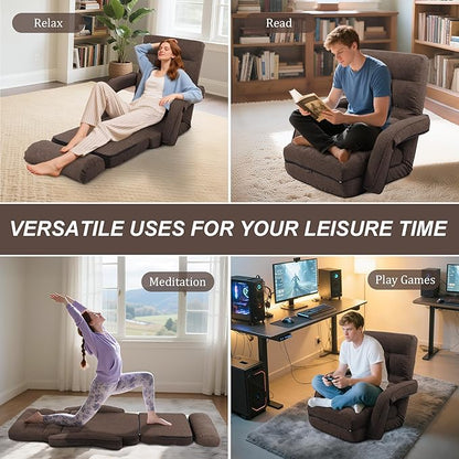 Adjustable Floor Chair for Adults with Back Suppor,5-Position Folding Lazy Sofa with Pillow, Gaming & Meditation Chair with Breathable Fabric - for Living Room, Bedroom, Office,Balcony (Brown)