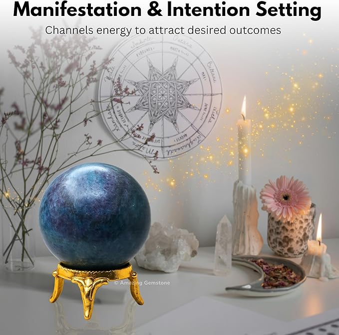 Amazing Gemstone Ruby Kyanite Crystal Ball with Stand - 2 Inches Crystal Sphere Meditation Balls for Witchcraft and Decorative Balls