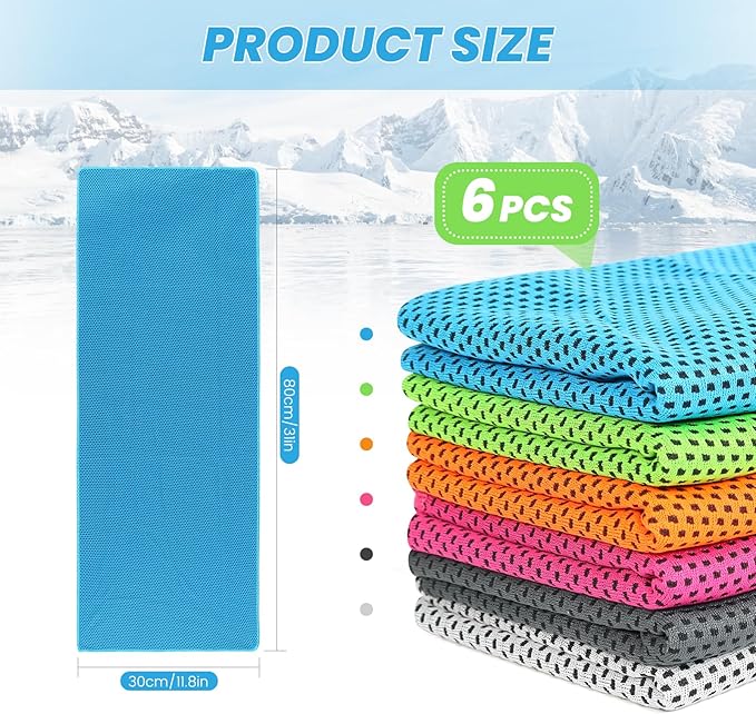 INNOLIFE 6 Pack Cooling Towels Breathable Ice Towel for Sports, Gym, Fitness, Running, Hiking, Yoga (Multicolor)