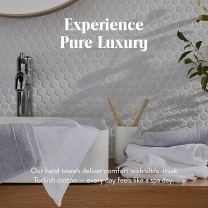 Brooklinen Super-Plush Turkish Cotton Hand Towels Set of 2 Cotton, 820 GSM, Highly Absorbent, Machine Washable, Perfect for Home & Bathroom (20"x30", White)