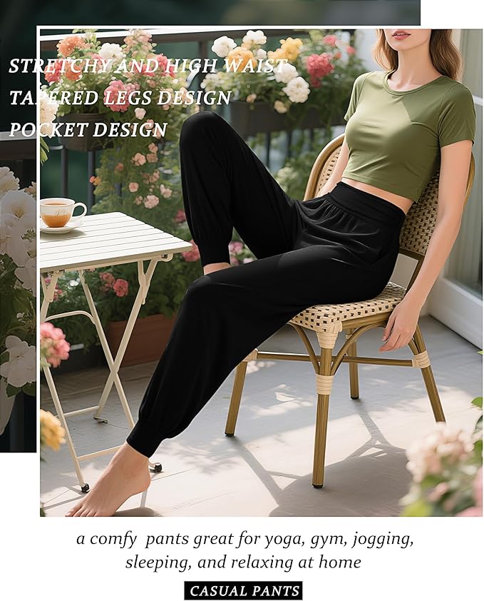 2 Pack Women's Yoga Joggers, Cozy Sweatpants with Pockets Casual Loose Comfy High Waisted Lounge Pants