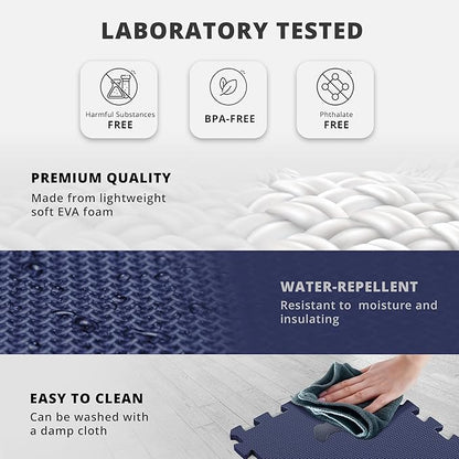 bemaxx Gym Mats Set - 18 pcs EVA Interlocking Foam Floor Tiles (12.6"x12.6"x0.4") 18sqft Protective Gym Flooring Sports Home Workout Exercise Mats Puzzle Garage Fitness Play-Room Garage Pool Treadmill