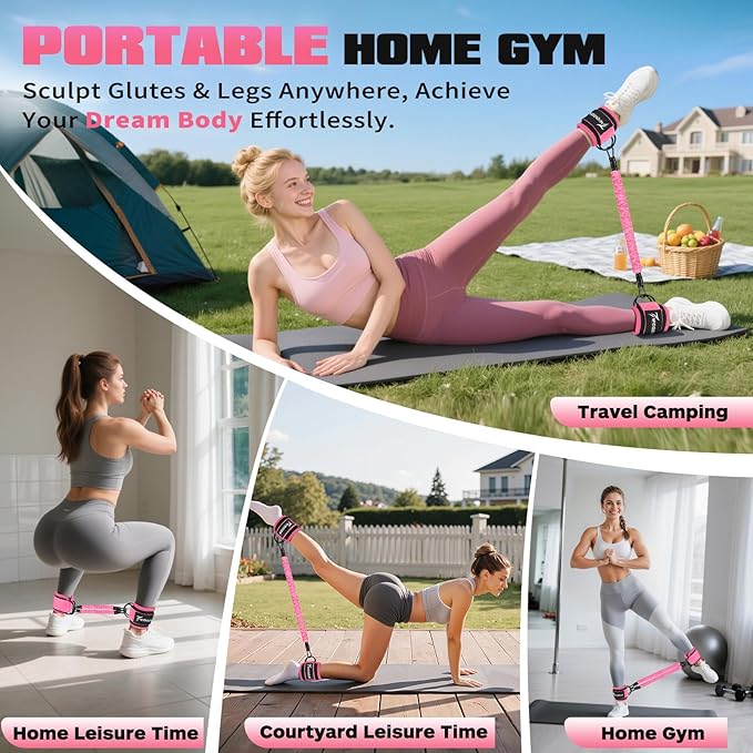 Ankle Resistance Bands with Cuffs, Leg and Glutes Workout Equipment, Resistance Bands with Ankle Straps for Cable Machine Kickbacks, Booty Workouts, Lower Body Exercises - Home Gym Exercise Equipment