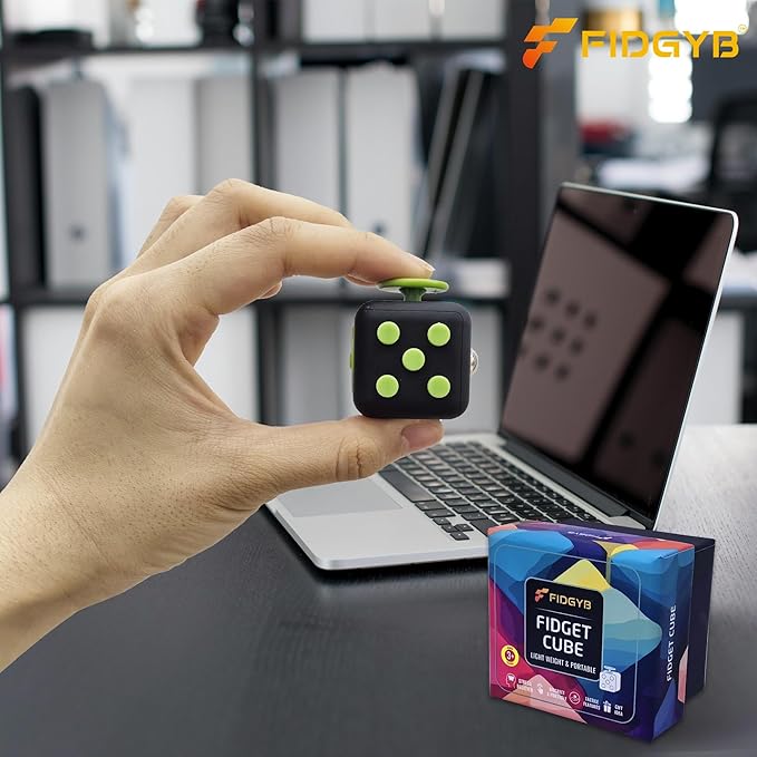 Cube Fidget Stress Relief Toy for Adults & Kids, Smooth, Quiet Sensory Toy for Anxiety, Focus & ADHD Idea[Black_Green]