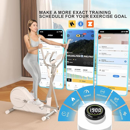 Elliptical Exercise Machine for Home,3-in-1Compact Training Machines with 16 Resistance Levels,14LB Flywheel,Low Impact Magnetic Cross Trainer,Quiet Portable Elliptical for Seniors&Small Spaces