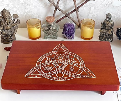 Altar Table, Meditation Table, Small Altar Table, Wooden Witch Altar, Wiccan Alter Table, Buddhist Shrine, Engraved Triquetra （The Celtic Trinity Knot） on Table Top, 12 × 8 inches
