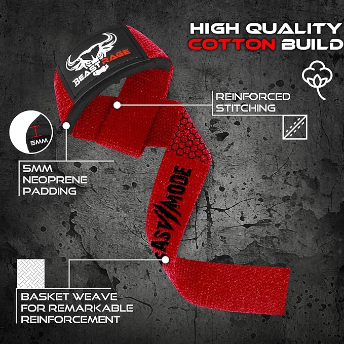 BEAST RAGE Lifting Wrist Straps for Weightlifting, Weight Lifting Straps Gym Grip Power Workouts Lifting Straps Padded Cotton Men Women Wrap Lift Deadlift Straps Hard Pull Exercise