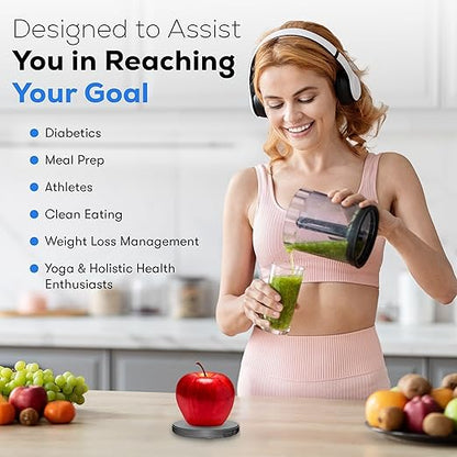 Food Scale, Portable, Rechargeable Travel Size. Smart Calories Calculator for Weight Loss, Nutrition, Diabetes, Meal Prep, Diet - Pocket Digital Coffee Scales - Free GOURMETMILES App