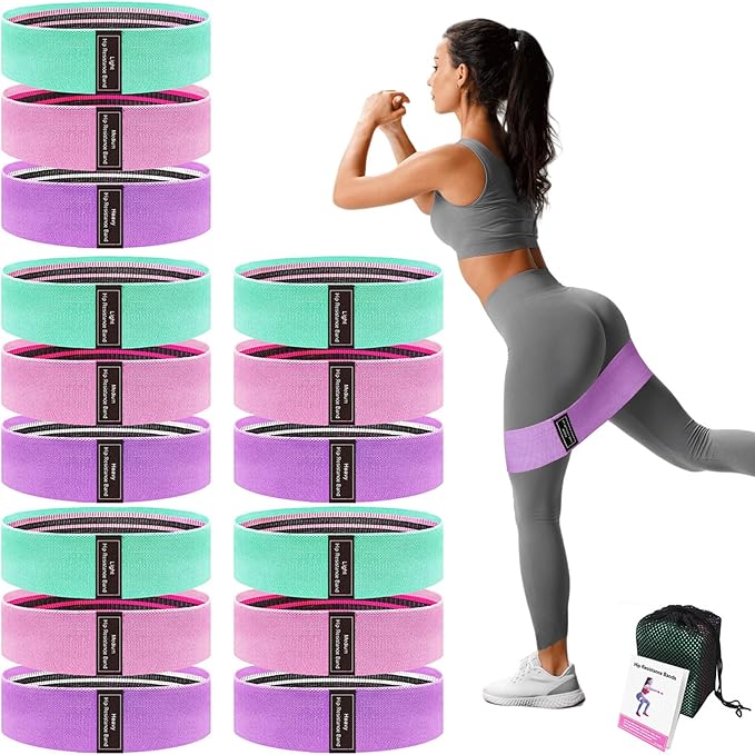15 Pcs Non-Slip Fabric Resistance Bands for Women & Men - Booty Bands Set for Legs, Butt, Glute Workouts at Home Gym, Yoga, Pilates