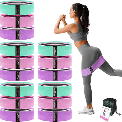 15 Pcs Non-Slip Fabric Resistance Bands for Women & Men - Booty Bands Set for Legs, Butt, Glute Workouts at Home Gym, Yoga, Pilates