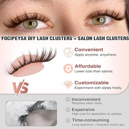 Focipeysa Brown Lash Clusters Wispy Eyelash Extensions Spiky Lash Extension Natural Eyelash Extension 10-16mm Eyelash Clusters Brown Fairy Individual Lashes Clusters C Curly DIY Salon Effect Lashes