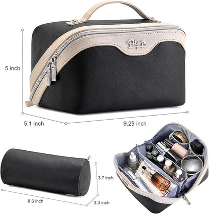 BOYATU Travel Makeup Bag Organizer Cosmetic Bag: 3 Pcs Set Make up Bags for Women with Handle - Waterproof Vegan Leather Toiletry Bags Travel Essentials Pouch with Compartments (G-02-Black)