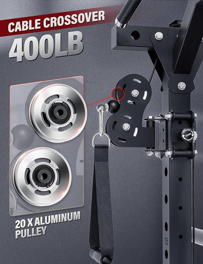 Major Fitness Smith△ Machine Drone2 Premium, All-in-One Home Gym Squat Rack with Aluminum Pulley Set , Weight Bar, Dual LAT Pull-Down Systems & Cable Crossover Machine for Full-Body Workouts