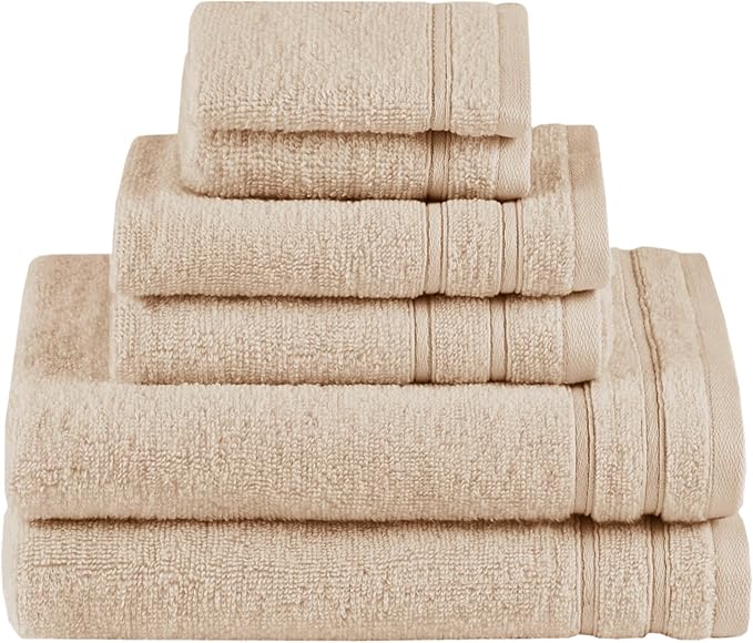 Comfort Spaces 6 Piece Luxury Bath Towel Set - 100% Cotton, Quick Dry, Zero Twist, Super Soft - Beige