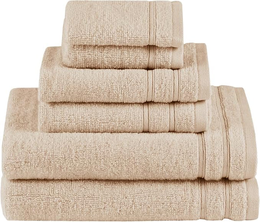 Comfort Spaces 6 Piece Luxury Bath Towel Set - 100% Cotton, Quick Dry, Zero Twist, Super Soft - Beige