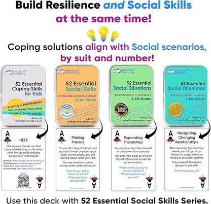 52 Essential Social Situations - Social Skills Activities for Kids (3-6th Grade) - Social Emotional Learning & Growth Mindset for Family, Classroom, Counseling - Conversation Card Games for Kids 8-12