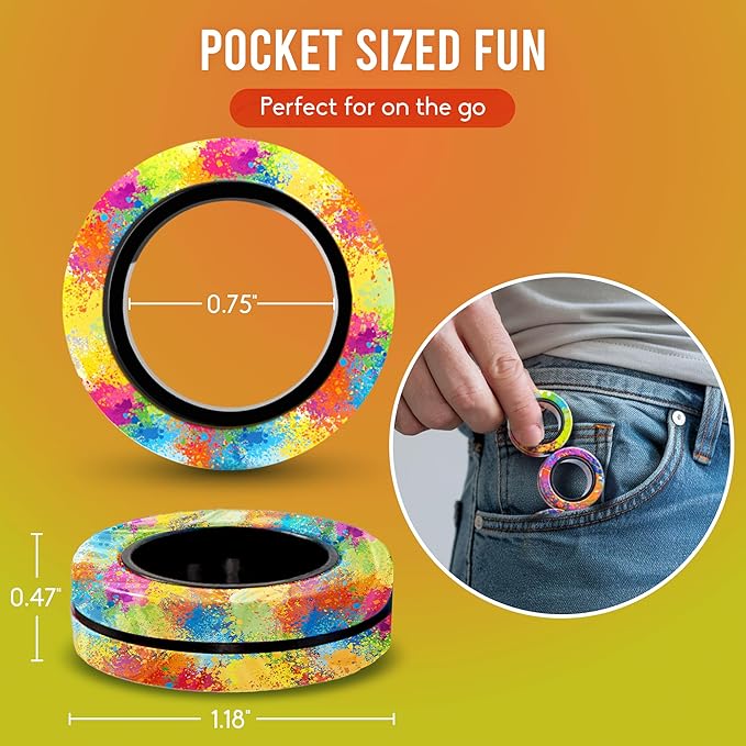 BUNMO Magnetic Fidget Rings - Fidget Toys Adults - Magnetic Rings - Endless Hours of Fun - Spin, Connect & Play - Engaging Toy for Boys & Girls - Great Teen Gift - Rainbow