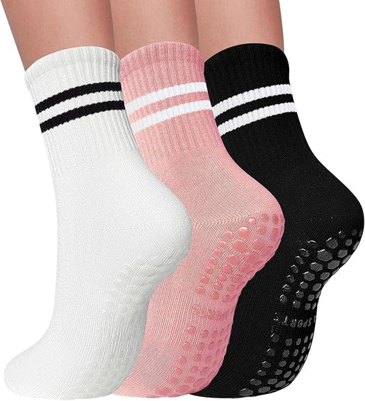 3 Pairs Pilates Socks with Grips for Women Non Slip Grip Socks for Yoga Barre Hospital Workout
