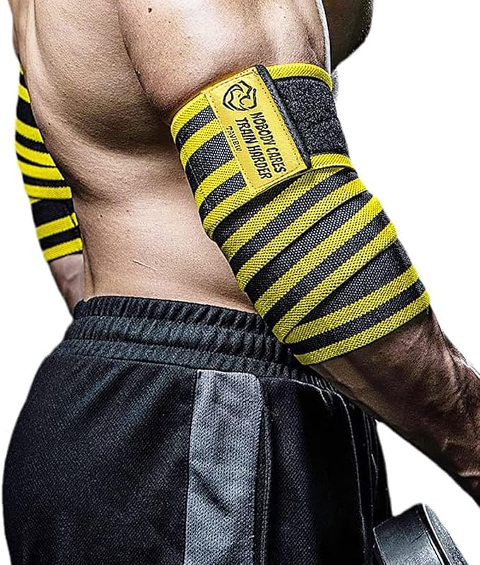 TAVIEW Elbow Wraps for Weightlifting (1 Pair), 47" Elastic Elbow Support & Compression Powerlifting, Fitness, Cross Training & Gym Workout - Elbow Straps for Weight Lifting