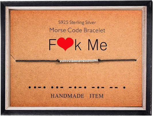 KGBNCIE Morse Code Bracelet for Women Sterling Silver Beads on Silk Cord Secret Message Fuck Friendship Inspirational Encouragement Bracelet Gift for Her