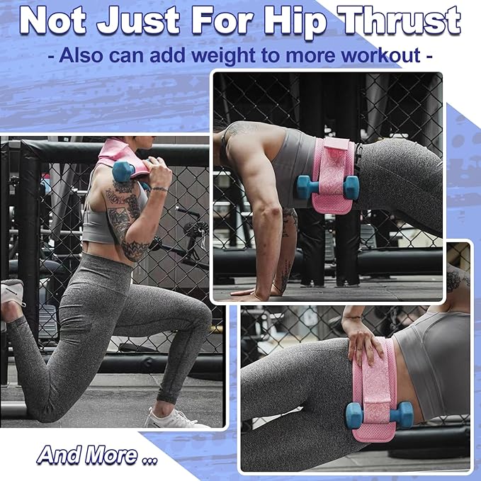 Hip Thrust Belt - Adjustable Fitness Belt for Dumbbells, Kettlebells, Weight Plates - Support Up to 100 lbs - Upgrade Slip-Resistant Pad for Safe and Comfortable Glute Workouts at Home or Gym