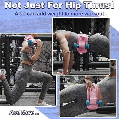 Hip Thrust Belt - Adjustable Fitness Belt for Dumbbells, Kettlebells, Weight Plates - Support Up to 100 lbs - Upgrade Slip-Resistant Pad for Safe and Comfortable Glute Workouts at Home or Gym
