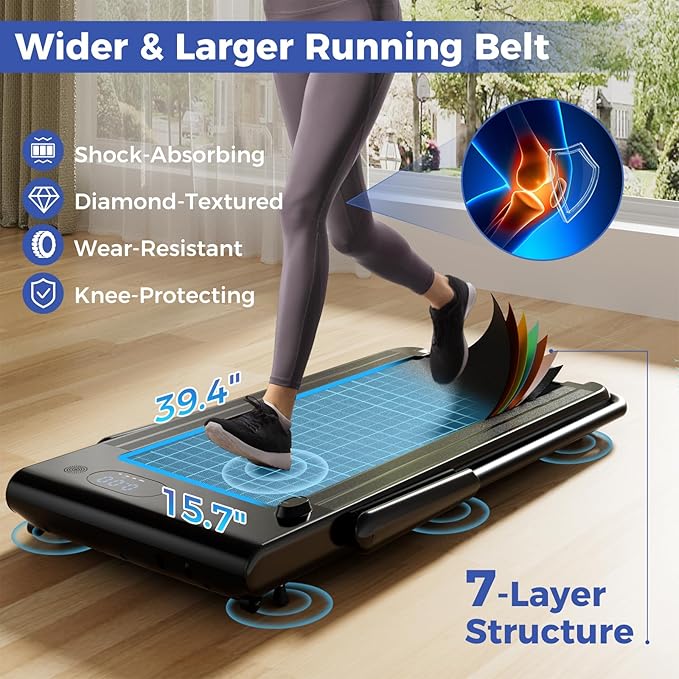 GYMAX Walking Pad Treadmill, 3HP Under Desk Treadmills with 340LBS Capacity, LED Display, Remote & APP Control, 3 in 1 Portable Compact Running Jogging Machine for Home Office Gym Exercise