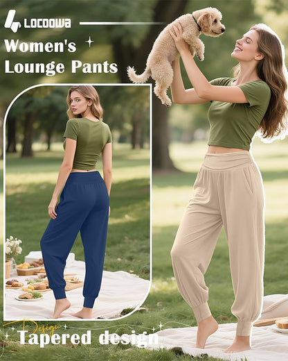 2 Pack Women's Yoga Joggers, Cozy Sweatpants with Pockets Casual Loose Comfy High Waisted Lounge Pants