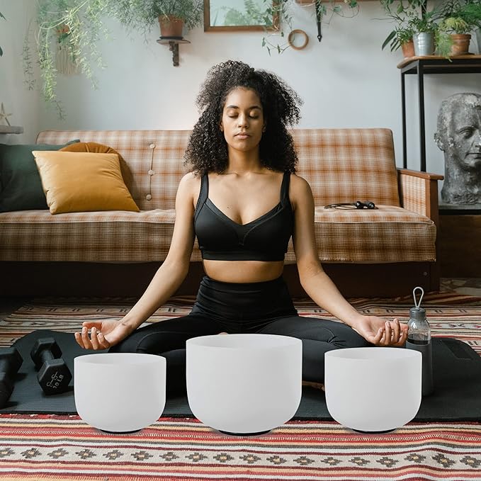 7inch 8inch 9inch Crystal singing bowls set sound bowl for healing Mindfulness, Meditation, Yoga, Spiritual and Body Healing Chakra Bowl (D+F+C, 7inch+8inch+9inch with Travel bag)