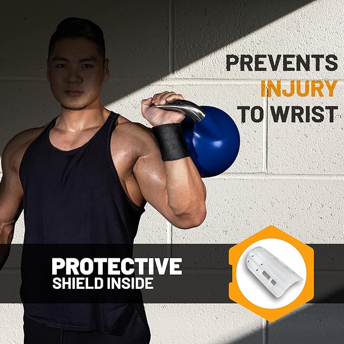 Bells of Steel Kettlebells Wrist Guard BellGuard Wrist Sweatband with Plastic Inserts for Shock Absorption | Gym Wrist Wraps, Wrist Brace for Working Out | One-Size-Fits-All, Pair of Wrist Guards