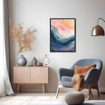 Mental Health Wall Art, Therapy Office Pictures Wall Decor, Inhale Exhale Art Paintings, Canvas Prints, Therapist Artwork for Meditation Room Calming Corner Decoration, Floating Framed 16x24 Inch
