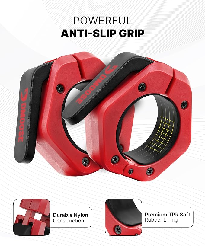 DMoose Fitness Barbell Clips 2 Inch (Pair) - Quick Release Olympic Barbell Clamps & Collars with Anti Slip TRP Grip for Secure Weightlifting and Powerlifting - Weight Clips for Bars at Home or Gym