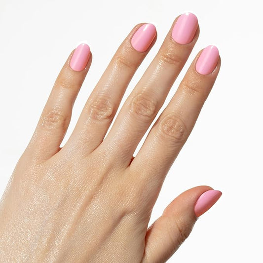 Short Pink Press On Nails | Hard Candy False Nails with Real Solid Pink Nail Polish | Includes - Reusable Short Round Nails, Strong Nail Glue and Travel Case