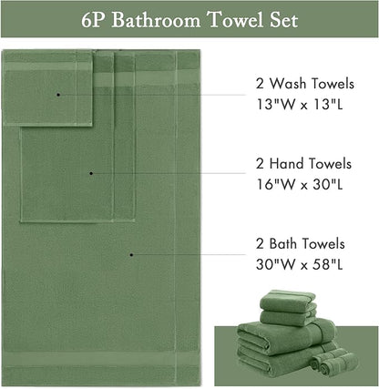 Madison Park Turkish Bath Towels 6pc, 2 Hand Towel for Bathroom, 2 Wash Towel, 2 Turkish Bath Towel Set, Luxury, 100% Cotton, Highly Absorbent & Quick Dry, Green