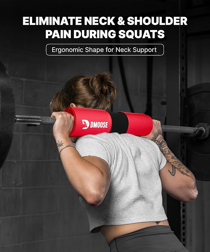 DMoose Fitness Barbell Pad for Hip Thrust, Squat & Lunges - Non-Slip Thick Foam Cushion for Neck and Back Support with Two Straps - Hip Thrust Pad for Leg Day - Fits All Olympic Bars and Smith Machine