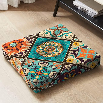 Mandala Meditation Cushion, Boho Meditation Mat, Meditation Pillows for Sitting on Floor, Cushions for Sitting in Home and Outdoor, Square Floor Pillows Cushion Seating for Yoga 22'' X 22''