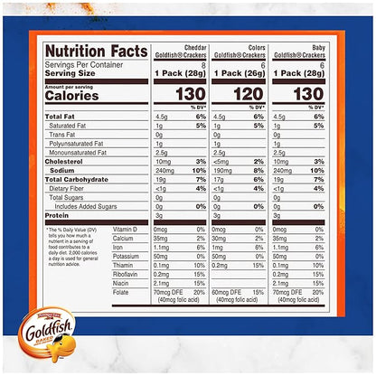 Goldfish Family Faves Crackers, Cheddar, Colors and Baby Crackers Snack Packs, 20-Ct Variety Pack