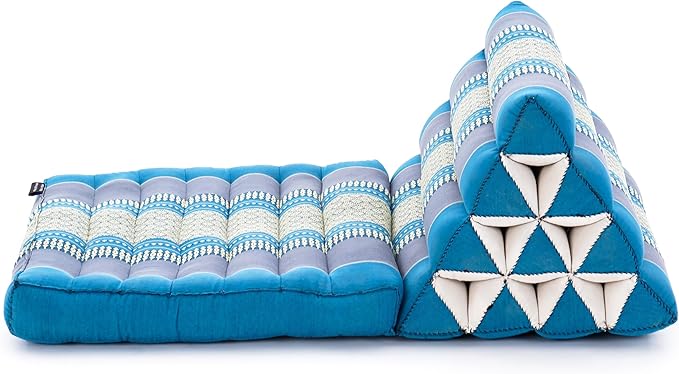 Leewadee 1-Fold Mat with Triangle Cushion – Comfortable TV Pillow, Foldable Mattress with Cushion Made of Kapok, 30 x 20 inches, Light Blue