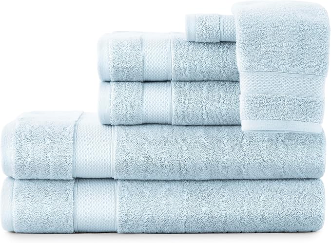 Peacock Alley Diamond 6 Piece Towel Set - Luxurious 100% Long-Staple Turkish Cotton - Soft, Absorbent & Fast Drying, Glacier