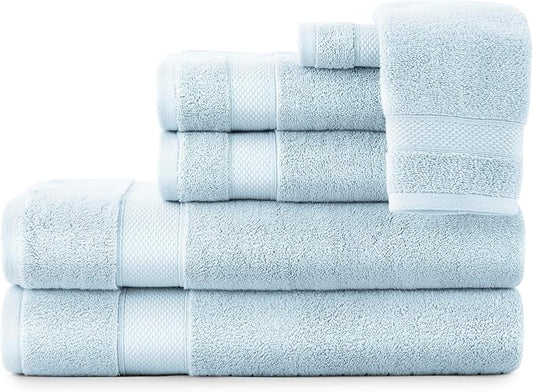 Peacock Alley Diamond 6 Piece Towel Set - Luxurious 100% Long-Staple Turkish Cotton - Soft, Absorbent & Fast Drying, Glacier