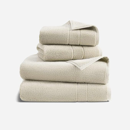 Brooklinen Super-Plush Turkish Cotton Bath Towel Set - 2 Bath Towels + 2 Hand Towels Cotton, 820 GSM, Highly Absorbent, Machine Washable, Perfect for Home & Bathroom (Stone Beige)