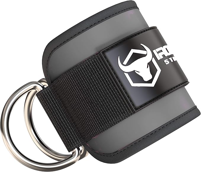 Iron Bull Strength Ankle Straps for Cable Machines (Pair) - Double D-Ring Attachment, Fully Adjustable, Breathable Comfort Neoprene - for Legs, Glutes, Abs and HIPS Workouts - Fits Women & Men