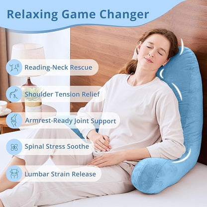Sasttie 25-inch Reading Pillows for Sitting in Bed Adult, Jumbo Velvet Back Pillow Bed Sitting Up, XL High Back-Rest Support Cushion for Sit Up on Couch & Floor, Oeko-Tex Certified, Blue