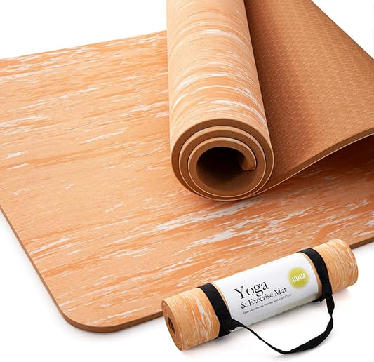 UMINEUX Extra Thick Yoga Mat, 2/5 Inch (10MM), Natural Rubber and TPE Non Slip Yoga Mats with Strap for Women Men, Eco Friendly Exercise Mat for Yoga, Pilates and Home Workout