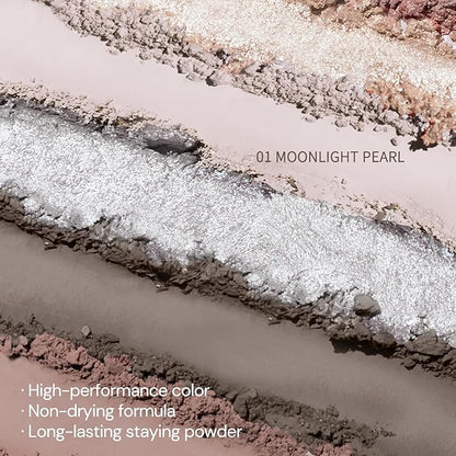 Flower Knows Shell's Jewel 6-Color Makeup Palette,Blendable Eyeshadow with 4 Matte & 2 Shimmer Finish,High-Pigment & Long Lasting Formula,Ethereal Nude(01 Moonlight Pearl)