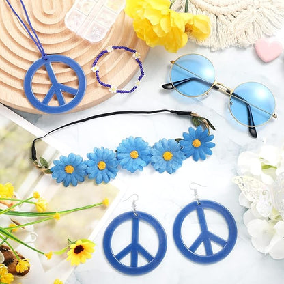 Batiyeer 6 Pcs Hippie Costume Accessories Set, Boho Peace Sign Daisy Flower 60s 70s Party Favors Decor for Groovy Party Women